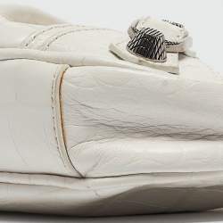 Pre Owned Balenciaga White Croc Embossed Leather Mini Le Cagole Shoulder Bag