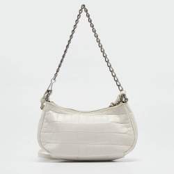 Pre Owned Balenciaga White Croc Embossed Leather Mini Le Cagole Shoulder Bag