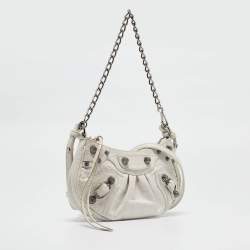 Pre Owned Balenciaga White Croc Embossed Leather Mini Le Cagole Shoulder Bag