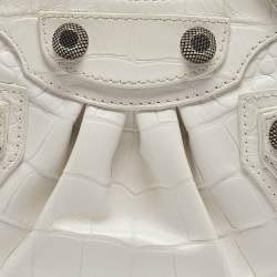 Pre Owned Balenciaga White Croc Embossed Leather Mini Le Cagole Shoulder Bag