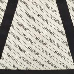 Pre Owned Balenciaga Beige/Black Canvas and Leather M Navy Cabas Tote
