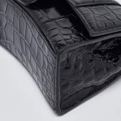 Pre Owned Balenciaga Black Croc Embossed Leather XS Hourglass Top Handle Bag
