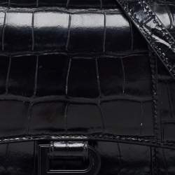 Pre Owned Balenciaga Black Croc Embossed Leather XS Hourglass Top Handle Bag