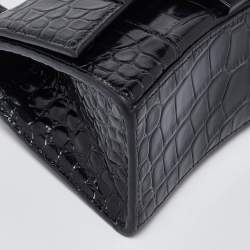 Pre Owned Balenciaga Black Croc Embossed Leather XS Hourglass Top Handle Bag