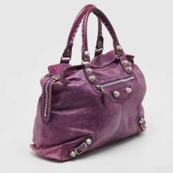 Pre Owned Balenciaga Purple Leather RTT GSH Bag