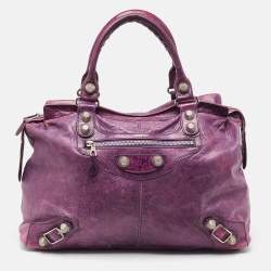 Pre Owned Balenciaga Purple Leather RTT GSH Bag