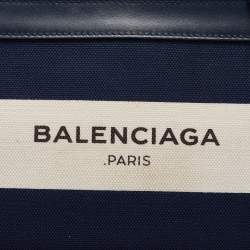 Pre Owned Balenciaga Blue/Off White Canvas and Leather Pochette Shoulder Bag