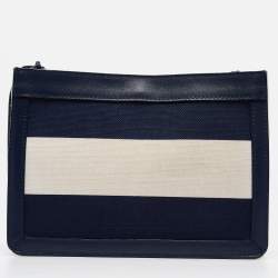 Pre Owned Balenciaga Blue/Off White Canvas and Leather Pochette Shoulder Bag