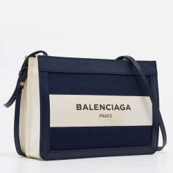 Pre Owned Balenciaga Blue/Off White Canvas and Leather Pochette Shoulder Bag