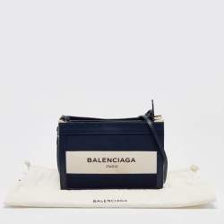 Pre Owned Balenciaga Blue/Off White Canvas and Leather Pochette Shoulder Bag