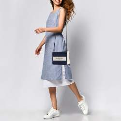 Pre Owned Balenciaga Blue/Off White Canvas and Leather Pochette Shoulder Bag