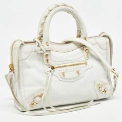 مملوكة مسبقًا Balenciaga White Leather Nano Classic City Tote