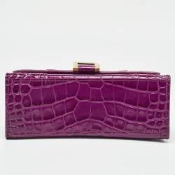 Pre Owned Balenciaga Purple Croc Embossed Leather XS Hourglass Top Handle Bag