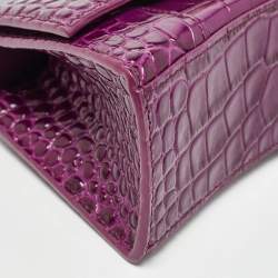 Pre Owned Balenciaga Purple Croc Embossed Leather XS Hourglass Top Handle Bag