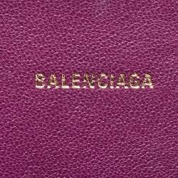 Pre Owned Balenciaga Purple Croc Embossed Leather XS Hourglass Top Handle Bag