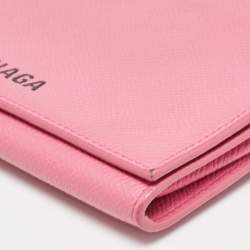 Pre Owned Balenciaga Pink Leather Logo Flap Chain Clutch