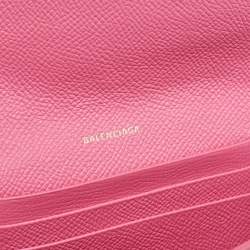 Pre Owned Balenciaga Pink Leather Logo Flap Chain Clutch