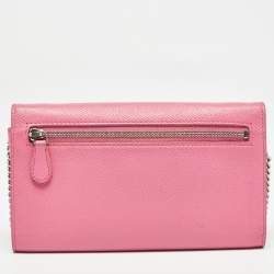 Pre Owned Balenciaga Pink Leather Logo Flap Chain Clutch