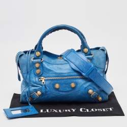 مملوكة مسبقًا Balenciaga Blue Leather GGH Motorcycle City Bag
