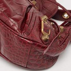 Pre Owned Balenciaga Burgundy Croc Embossed Leather XS Le Cagole Shoulder Bag