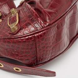 Pre Owned Balenciaga Burgundy Croc Embossed Leather XS Le Cagole Shoulder Bag