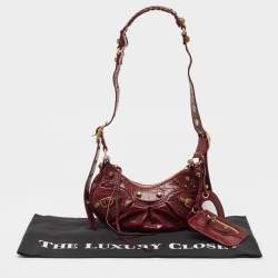 Pre Owned Balenciaga Burgundy Croc Embossed Leather XS Le Cagole Shoulder Bag