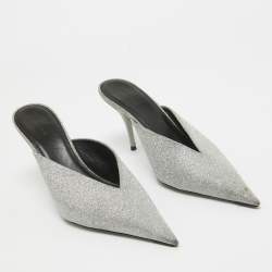 Balenciaga Silver Glitter Knife Mules Size 39