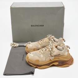 Balenciaga Beige Mesh and Faux Leather Triple S Clear Sole Sneakers Size 36