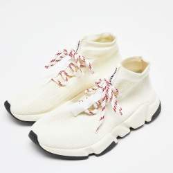 Balenciaga Cream Knit Fabric Speed Lace Up Sneakers Size 39