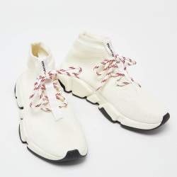 Balenciaga Cream Knit Fabric Speed Lace Up Sneakers Size 39