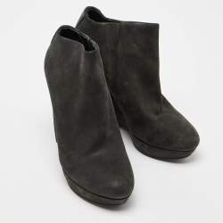 Balenciaga Grey Nubuck Leather Wedge Platform Ankle Booties Size 39