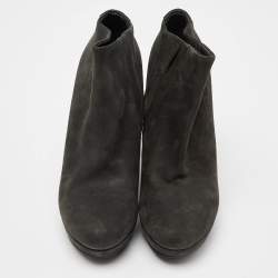 Balenciaga Grey Nubuck Leather Wedge Platform Ankle Booties Size 39