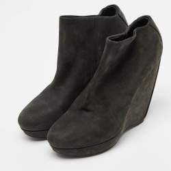 Balenciaga Grey Nubuck Leather Wedge Platform Ankle Booties Size 39
