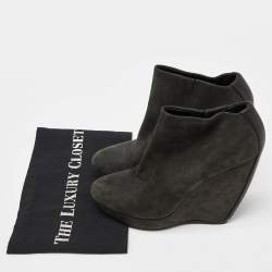 Balenciaga Grey Nubuck Leather Wedge Platform Ankle Booties Size 39