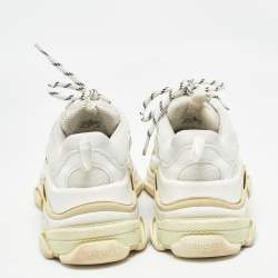 Balenciaga White Faux Leather and Mesh Triple S Sneakers Size 36