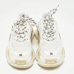 Balenciaga White Faux Leather and Mesh Triple S Sneakers Size 36