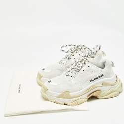 Balenciaga White Faux Leather and Mesh Triple S Sneakers Size 36