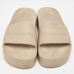 Balenciaga Beige Rubber Logo Chunky Slides Size 36
