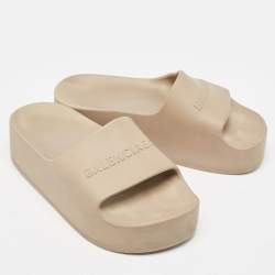 Balenciaga Beige Rubber Logo Chunky Slides Size 36