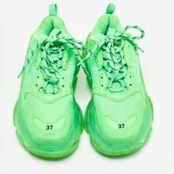 Balenciaga Green Mesh and Faux Leather Triple S Sneakers Size 37