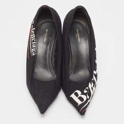 Balenciaga Black Logo Print Fabric Knife Pumps Size 38