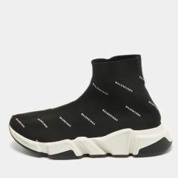 Balenciaga Black Knit Speed Trainer Sneakers Size 38