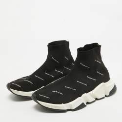 Balenciaga Black Knit Speed Trainer Sneakers Size 38