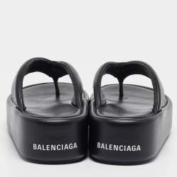 Pre Owned Balenciaga Black Leather Thong Platform Flats Size 40