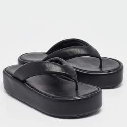 Pre Owned Balenciaga Black Leather Thong Platform Flats Size 40