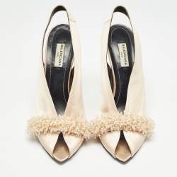 Pre Owned Balenciaga Beige Satin Embellished Slingback Pumps Size 40