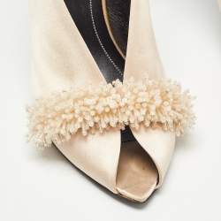 Pre Owned Balenciaga Beige Satin Embellished Slingback Pumps Size 40