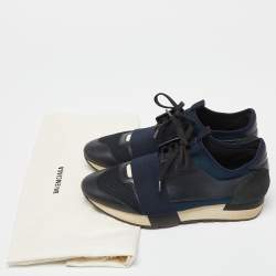 Balenciaga Blue Leather And Stretch Fabric Race Runner Low Top Sneakers Size 39