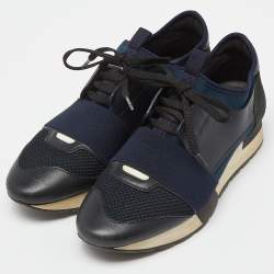 Balenciaga Blue Leather And Stretch Fabric Race Runner Low Top Sneakers Size 39
