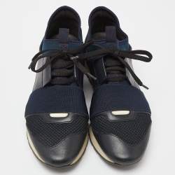 Balenciaga Blue Leather And Stretch Fabric Race Runner Low Top Sneakers Size 39